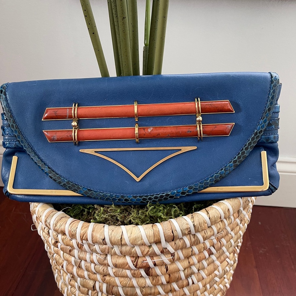 Chloe Leather Clutch Python Lizard & Metal Trim - image 2